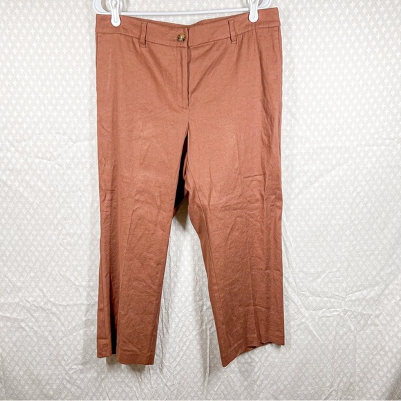 J. Jill NWT Brown Red Linen Stretch Crop Straight Pants - Picture 2 of 8